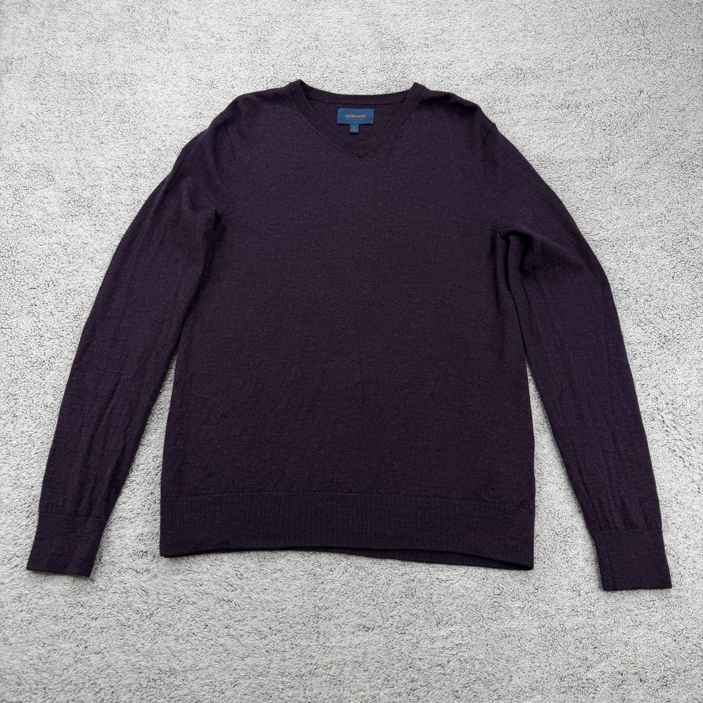 Fairlane Sweater Men Medium Plum Purple Merino Wool V Neck Knit Preppy Pullover